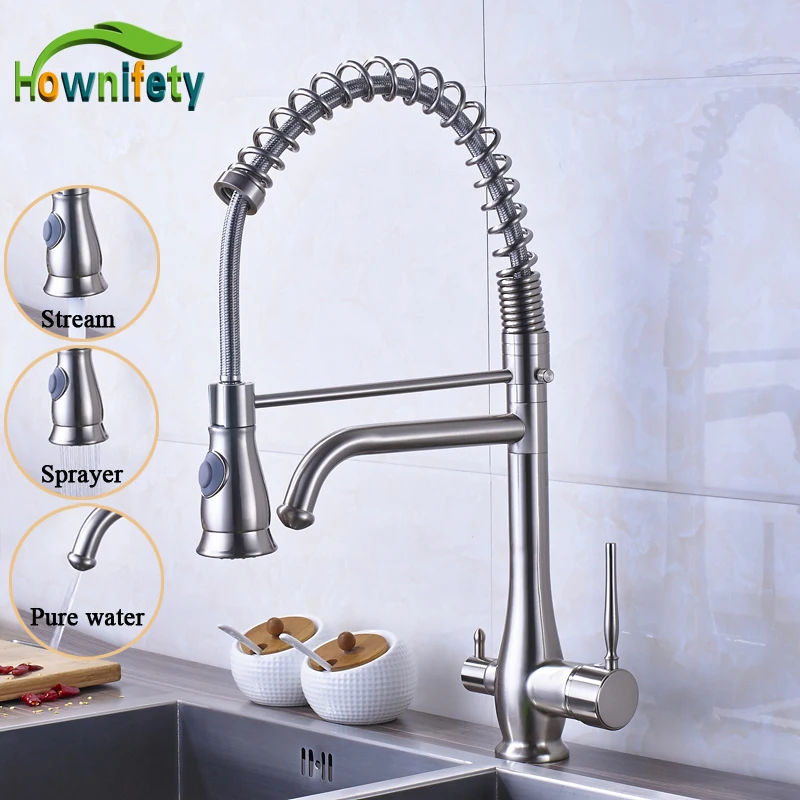 

Nickel Brushed Pure Water Mixer Tap Swivel Spout Kitchen Sink Faucet Two out-water Ways Mixer Tap