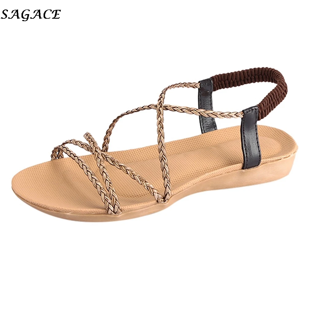 

SAGACE Women's sandals 2019 summer Women Fashion Sexy Open Toe Bandage Cross-tied Bohemian Beach Casual sandals ladies Shoes #35