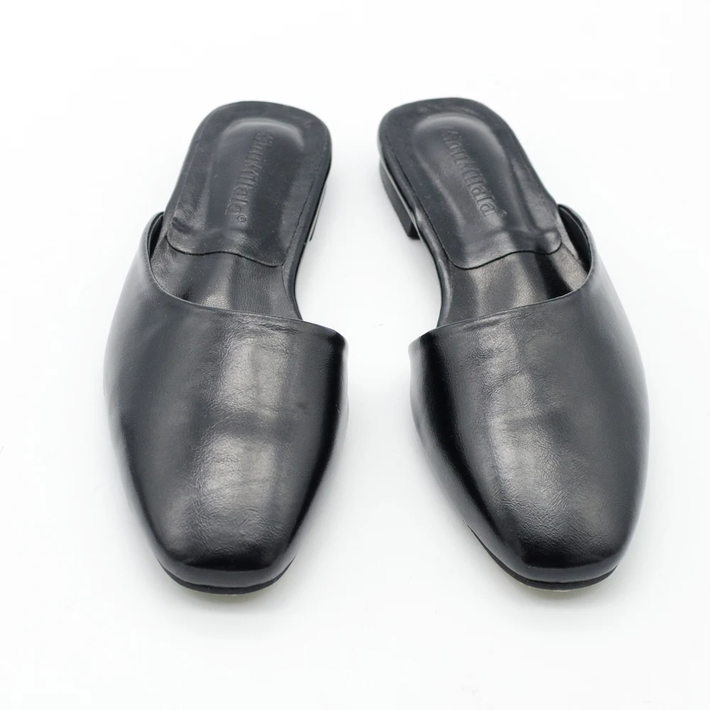 Women Mules Flat Heel Slippers Summer Lady Slides Round Toe Shoes Slip On Flip Flops Black Beige 