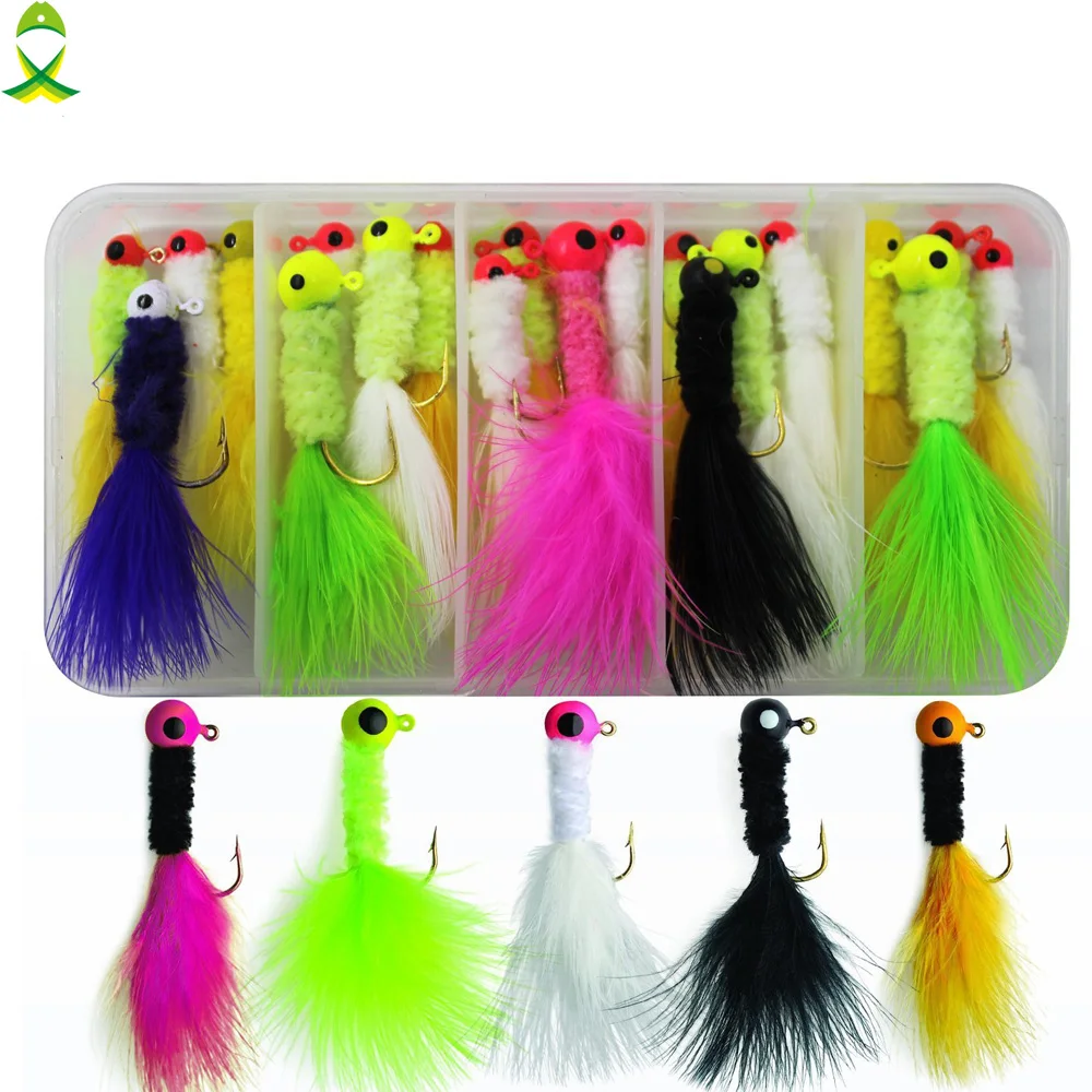 

JSHANMEI 20 pcs/box crank Jig lead head hook with fether soft bait for ice fishing tackle accessories