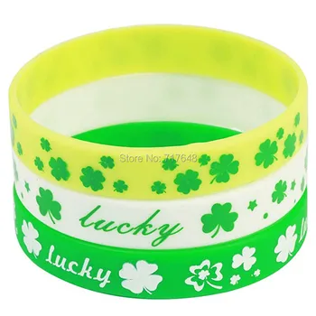 

100pcs Lucky St Patrick's Day Shamrock wristband silicone bracelets free shipping by epacket A