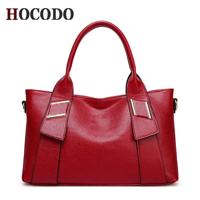 

HOCODO Women High Quality PU Leather Handbags Lady Large Tote Bag Female Pu Shoulder Bags Main Brown Black Red