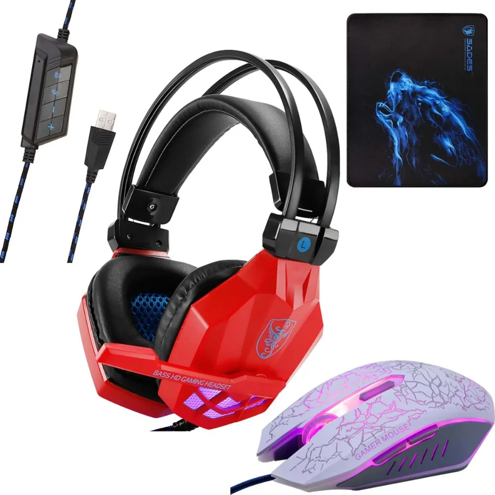 Soyto USB850, стерео игровая гарнитура, 7,1, Virtual Surround Bass, игровые наушники с микрофоном, светодиодный светильник для компьютера, ПК, геймера