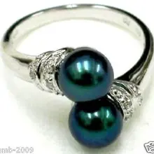 Красивые 8 мм настоящие черные Южно-морские жемчужные кольца Размер США 6 7 8 9# Женские кварцевые кольца серебряные крюк серебряные ювелирные изделия