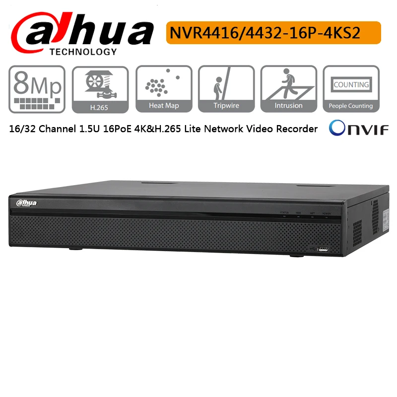 Оригинал Dahua 16CH 32CH NVR4416-16P-4KS2 NVR4432-16P-4KS2 1.5U 16PoE 4 K и H.265 Lite Сетевой Видео Регистраторы