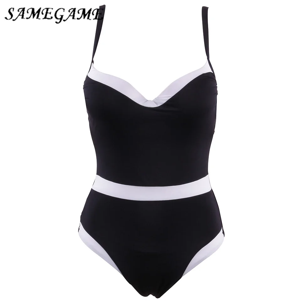

SAMEGAME One Piece Swimsuit 2019 New Arrival Sexy Summer Bathing Suit Plus Size Swimwear Women Female Swim Wear Black Monokin