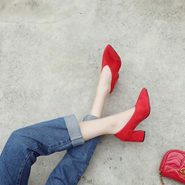 ZawsThia/демисезонная изящная женская обувь в стиле ретро на высоком квадратном каблуке с v-образным вырезом женские туфли-лодочки туфли на шпильке; Размеры 33-48; zapatos de mujer