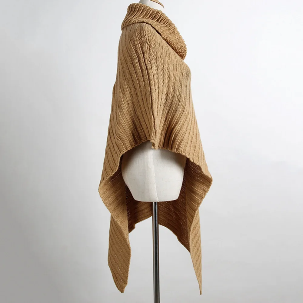 Модный дизайн стиль шарф для женщин пончо с высоким воротником для женщин хлопок трикотажные царапины нерегулярные теплые зимние шали накидки