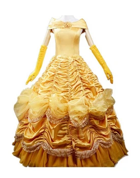 

2016 Cartoon Cosplay Women Halloween Princess Costume beauty and the beast Belle Dress Adult Princess Belle Costume