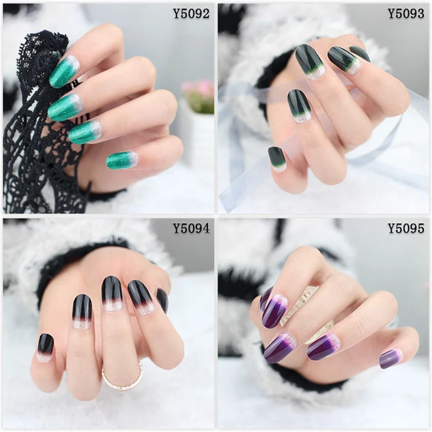 

Nail Stickers Full Cover DIY Self Adhesive Wraps 1 Sheet Decals Gradient Color Glitter Sticker Nail Art Manicure Tips Decoration