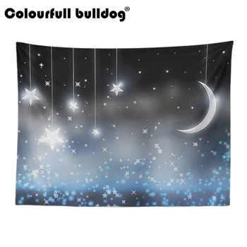 

Astrology Psychedelic Galaxy Tapestries Moon Sun Space Starry Sky Wall Hanging Blue 3D Picnic Decor Bedspreads 130Cm Woven Funny