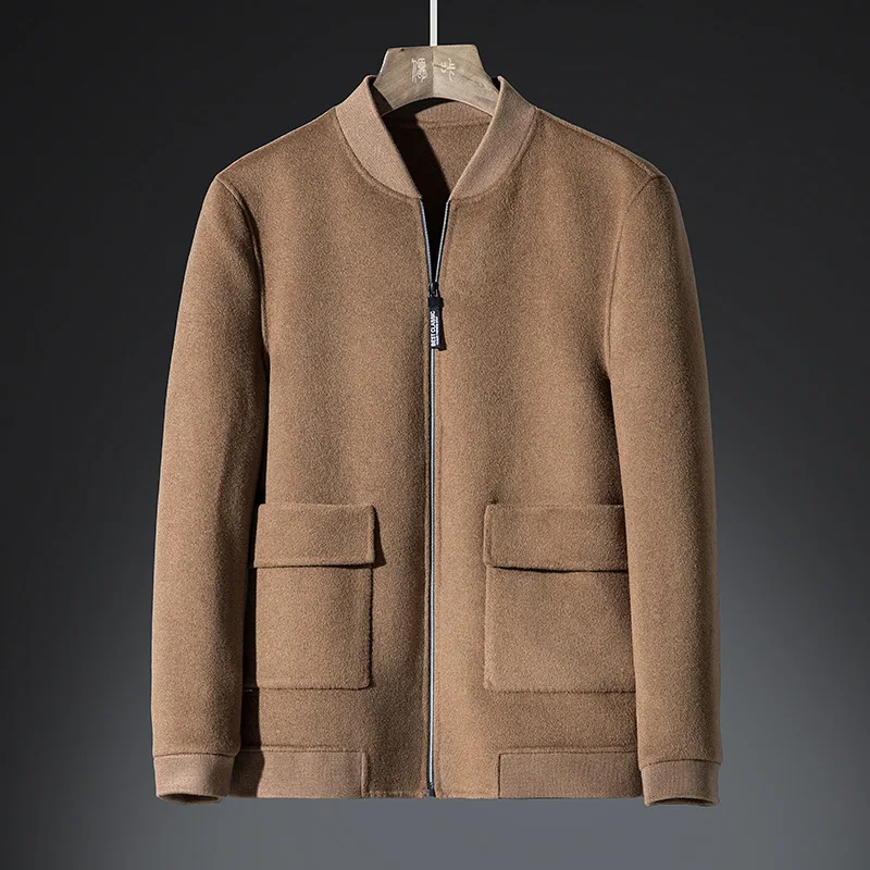 

Titotato New Winter Wool Men's Double-Sided Coat Long Sections Youth Baseball Collar Men's Casual Pure Colour Woolen Man Jacket