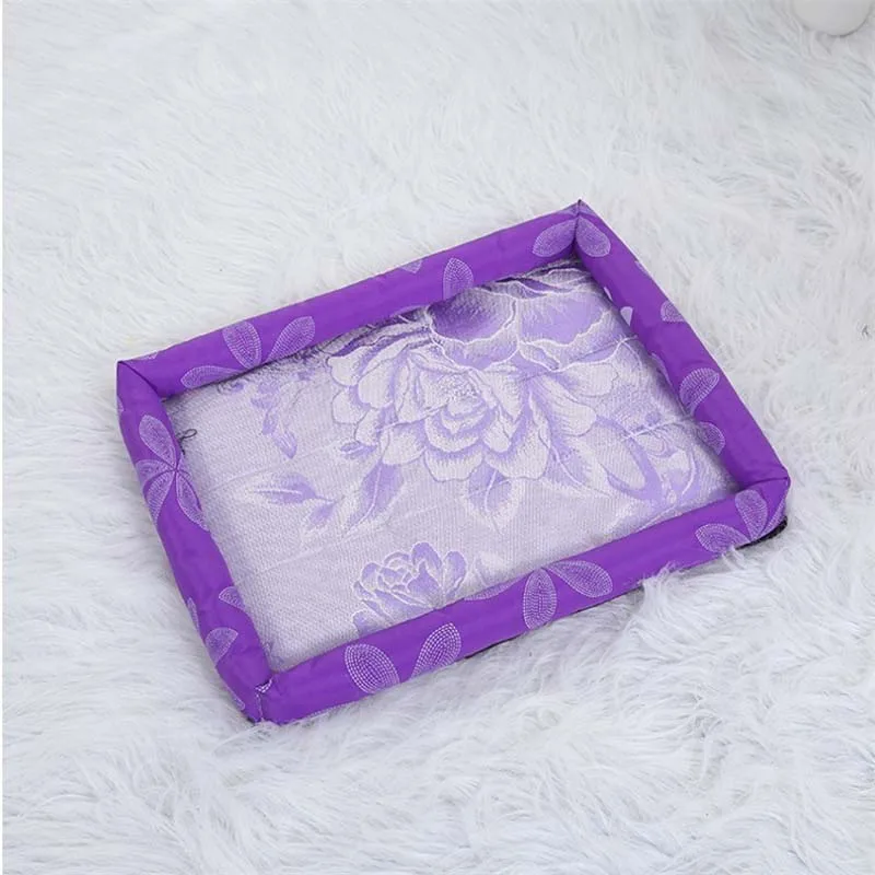purple ice silk Плетением и алюминиевым Кот охлаждающий коврик одежда из Ice Silk щенок подушки рвется Лето кровать собаки для маленьких и больших собак домашних животных гнездо нескользкая подстилка для кошки - Цвет: purple ice silk