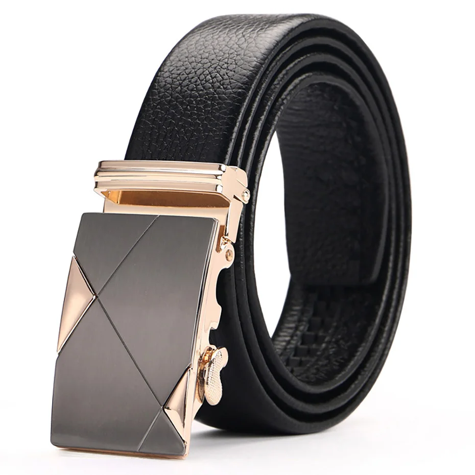 Strap Male Metal Automatic Buckle Genuine Leather Ratchet Straps
