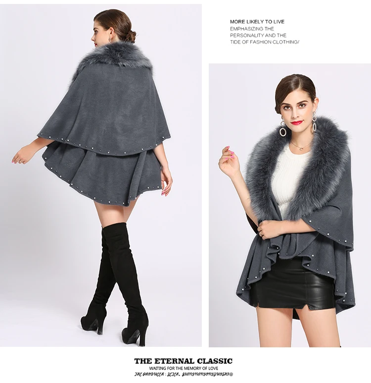 Элегантное осеннее черное пальто из искусственного меха, женские пончо и накидки, меховой кашемировый женский свитер, кардиган, пальто