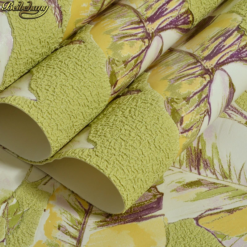 beibehang Green Southeast Asian green banana leaf 3D deerskin background wallpaper papel de parede para quarto wall paper beibehang aesthetic city night background wall custom large mural green wallpaper papel de parede para quarto