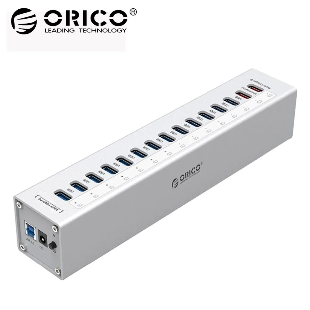 ORICO Aluminum 13 Ports Multi USB3.0 HUB Splitter with 5V2.4A/5V1A Charger Ports with 3.3Ft USB3.0 Cable-Silver FOR Laptop ORICO Aluminum 13 Ports Multi USB3.0 HUB Splitter with 5V2.4A/5V1A Charger Ports with 3.3Ft USB3.0 Cable-Silver FOR Laptop