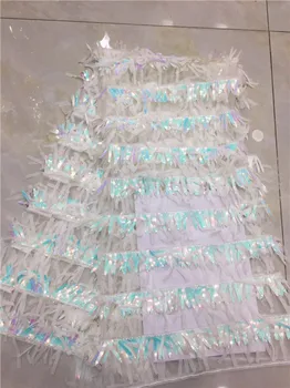 

Free shipping (5yards/pc) High quality African sequins French net lace fabric with tassels 2019 newest for fashion dress F4