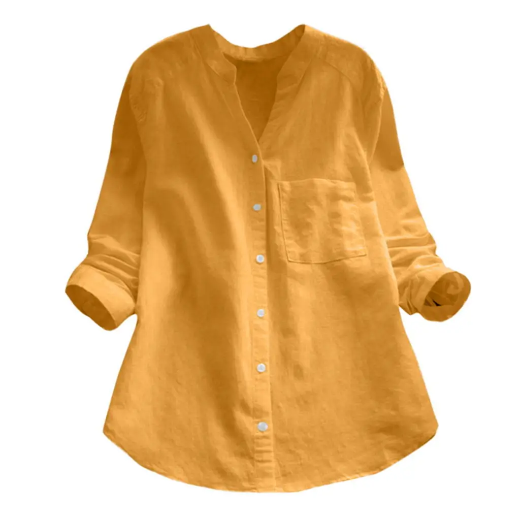 Dioufond Новинка хлопковая рубашка Высокое качество Женская блузка v-образный вырез с длинным рукавом однотонные синие рубашки тонкие женские повседневные женские топы