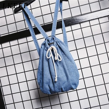 

Hot Sale Casual Women Denim Backpacks Drawstring School Bags For Teenagers Girls Shoulder Bag Fashion Female Travel Rucksack