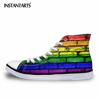 

INSTANTARTS Hot Selling Spring High Top Men Vulcanize Shoes Colorful Paint Printed Canvas Flat Shoes for Boys Student Male Shoes