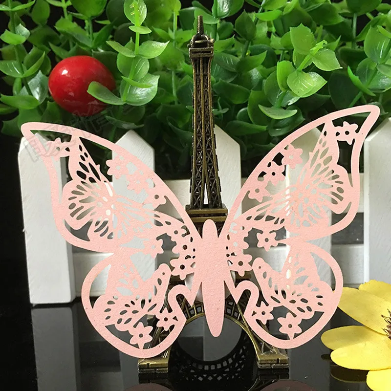 10 Colos 50pcs Butterfly Laser Cut Wedding Place Cards Table Mark Wine Glass Name Place Cards Wedding Birthday Party Supplies (2)