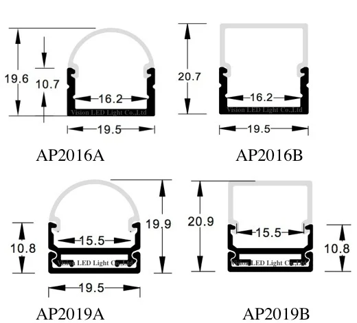 20 м в партии, 1 м за штуку, внутренний: 16,2 мм, алюминиевый профиль для светодиодов для двухрядных светодиодные полосы, алюминиевый корпус светодиодной ленты