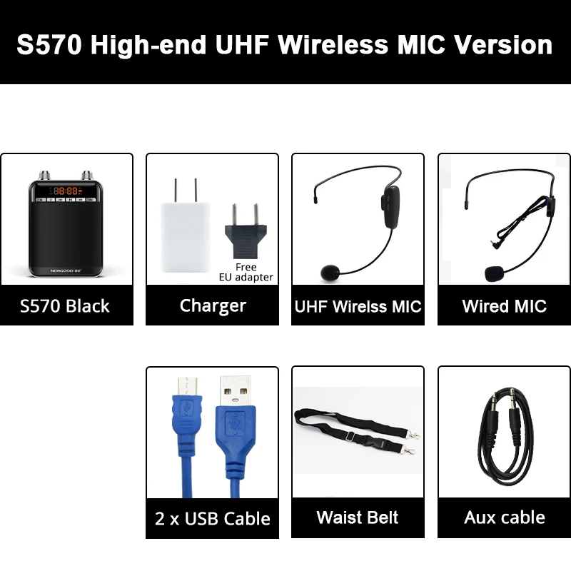 Портативный мини-динамик UHF беспроводной микрофон голосовой усилитель громкий динамик fm-радио с микрофоном для учителя гид - Цвет: S570 UHF WirelessMIC