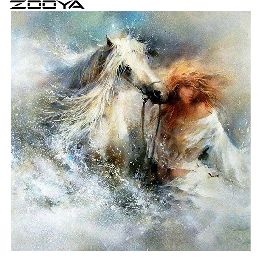 

ZOOYA 5d Diamond Painting animal Diamond embroidery Woman Horse Sale Mosaic home Decoration Full Round drill painting by numbers