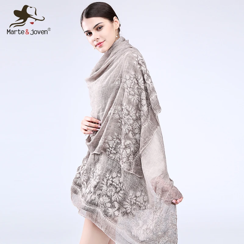 

Marte&Joven New Vintga Floral Embroidery Scarf and Wrap for Women Chinese Style 200*95 cm Overlength Retro Flower Beach Shawl