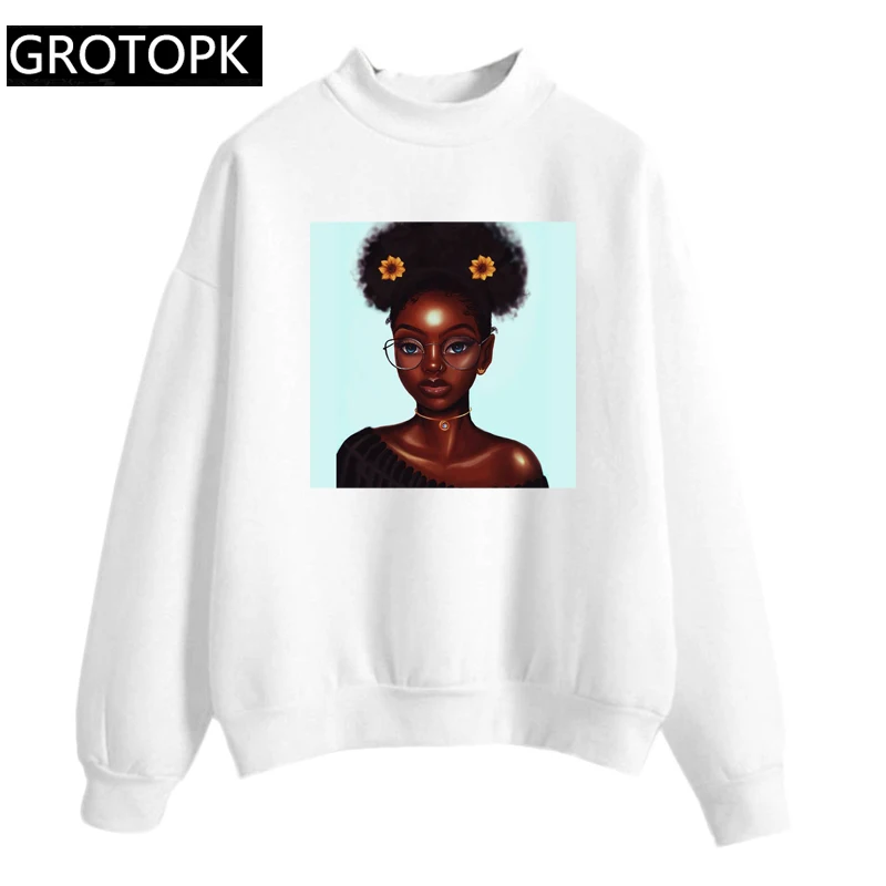  2 Bunz Melanin Poppin Aba Print Women Hoodies Black Girl Magic Rock Hip Hop Streetwear Women's Swea