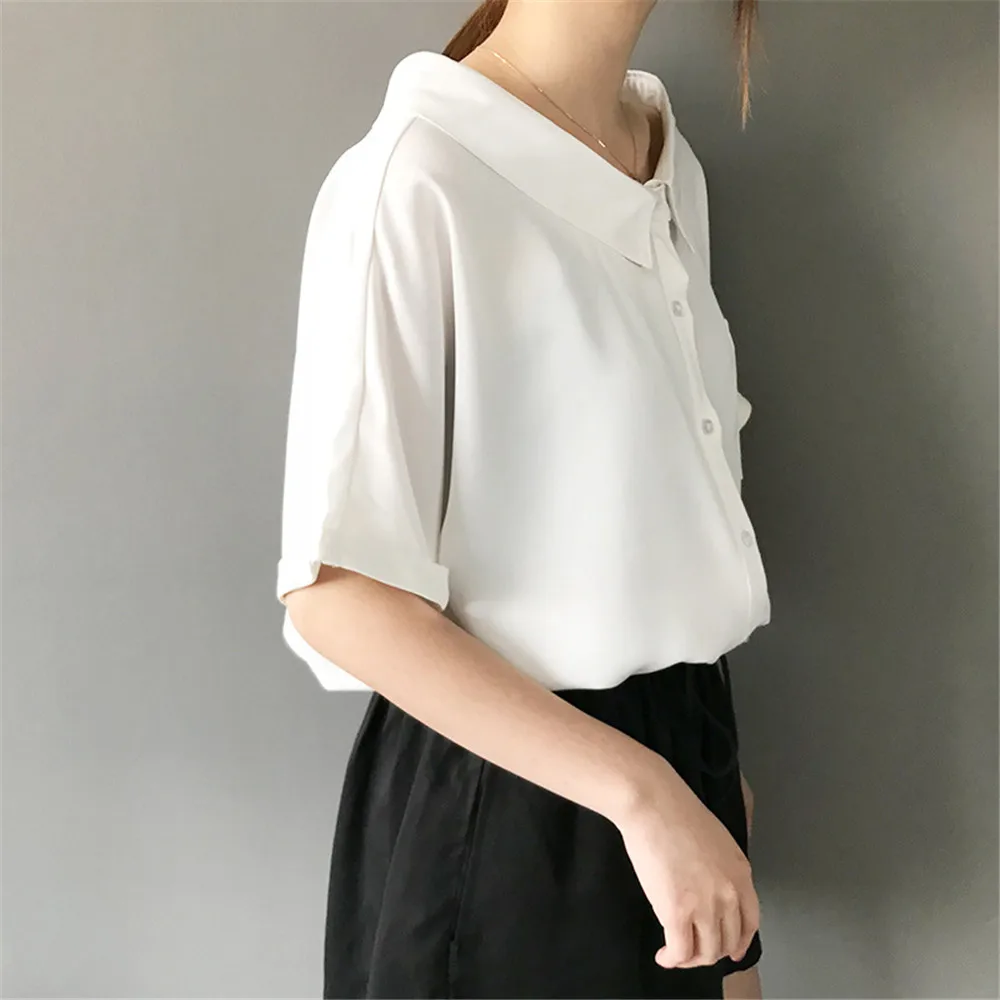 High quality Red Chiffon Wide neck Loose Shirt Office Top 2018 Working Women Blouse Shirt Half Loose Sleeve Summer Elegant top (9)