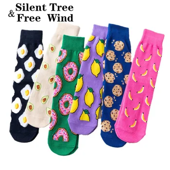 

Colorful Women Pink Banana Fruit Crew Socks Novelty Lemon Eggs Cookies Donut Purple School Socks
