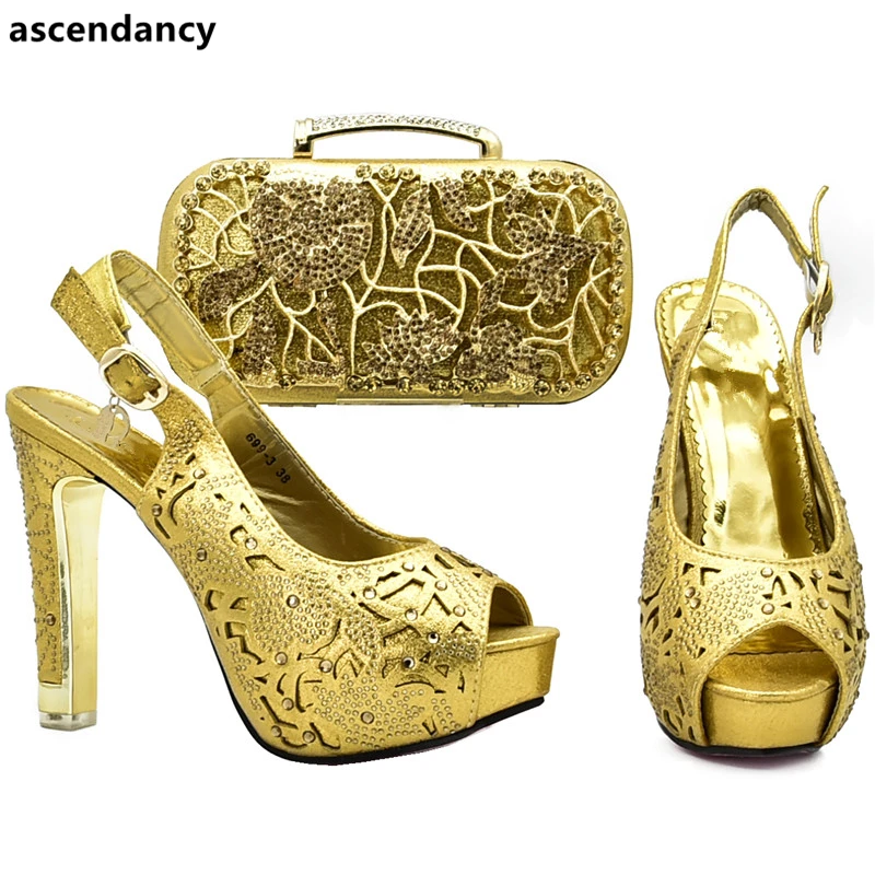 

Latest African Shoes and Matching Bags Italian Gold Color Shoe and Bag Set for Party In Women Italian Shoes and Bags for Women