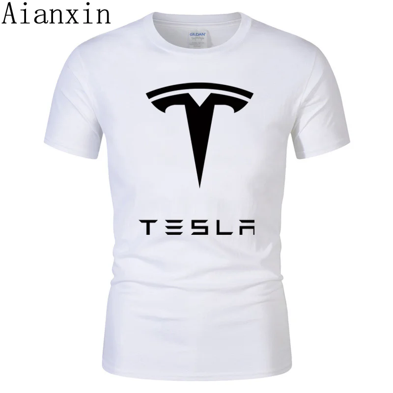 

AIANXIN New Tesla Men T Shirts Short Sleeve Round Neck Ringer Letter Printed cotton Male Tees Casual Boy T-shirt Tops