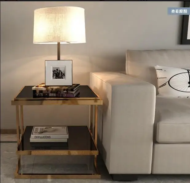Simple modern sofa corner. Metal tempered glass multi-layer white edge table. Small tea table.. Simple modern sofa corner. Metal tempered glass multi-layer white edge table. Small tea table..