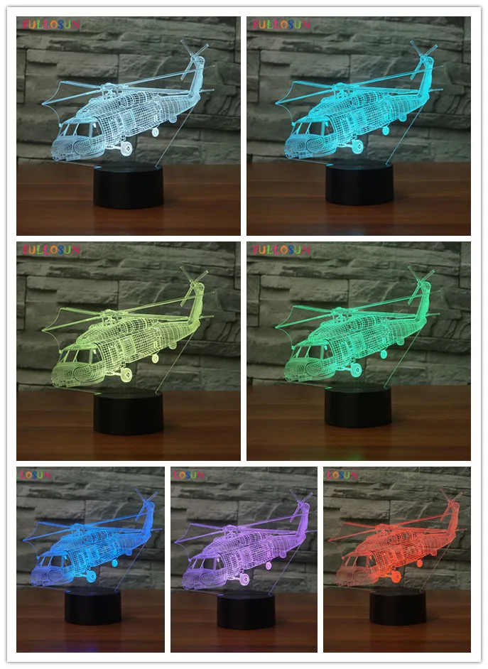 Вертолет 3D свет СИД красочное изменение USB настольная лампа гостиная ночник