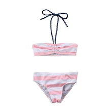 Для маленьких девочек Купальник Новые Летние Купальники розовый полосатый комплект бикини купальный костюм ремешками пляжная одежда дети комплект бикини