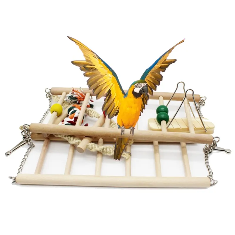 Birds đồ chơi cầu pet đồ chơi leo thang woodiness đu nhẫn cockatiel parrot bông sợi dây thừng đồ chơi đứng platform phụ kiện