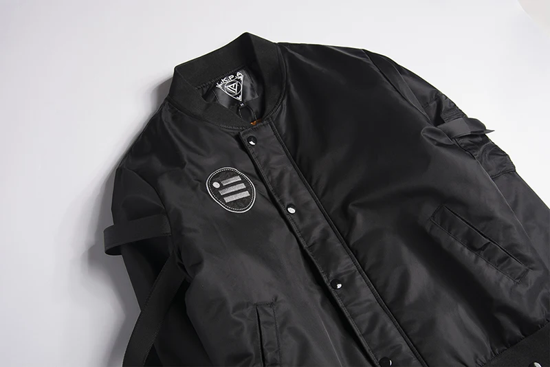 Мужская Черная куртка-бомбер с ремешком MA-1 городская уличная бейсбольная куртка со съемными лентами мужские куртки и пальто с хлопковой