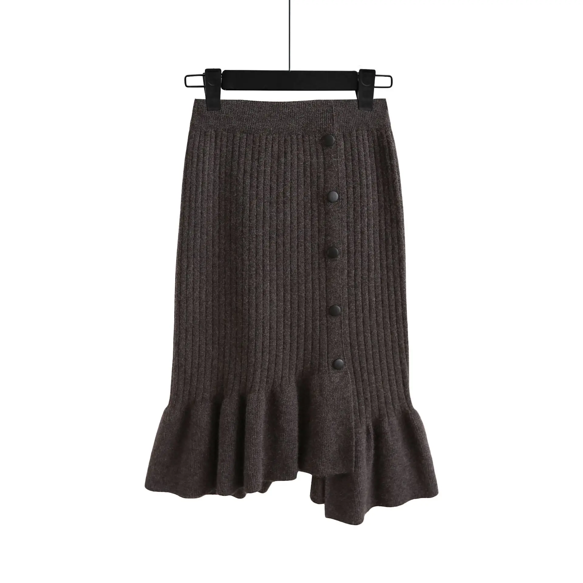 Юбки для девочек теплая Женская юбка нерегулярные длинный трикотажный свитер юбка с пуговицами осень новое поступление однотонная