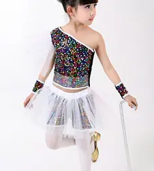 Мода 2016 года новый яркий Обувь для девочек блестками Современный Джаз Хип-хоп Танцевальная Одежда Дети Костюмы для бальных танцев Танцы