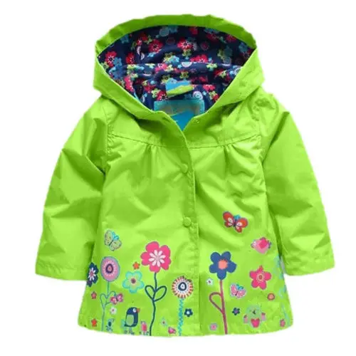 Kids-Children-Girl-Flowers-Hooded-Waterproof-Windproof-Raincoat-Jacket-Outwear