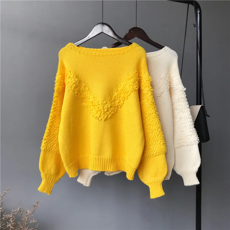 2018 Women's Winter Autumn Sweater Pullovers Fashion Designs Loose Sweet Slash Neck Knitted Sweater Female Student Coat Sweaters