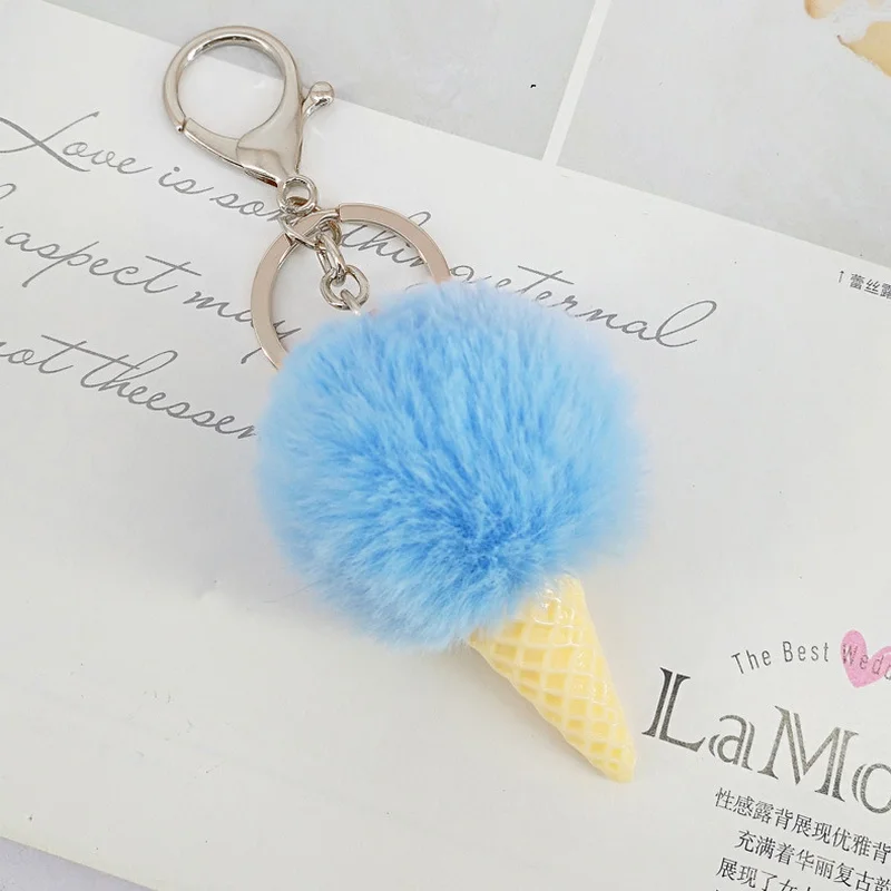 

Original Fur Pom Pom Keychain pompom ice cream Fur key chain pompon porte clef Rabbit fur ball Key ring llaveros chaveiros