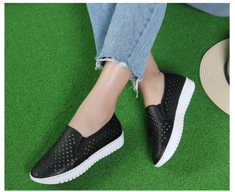 Приливного течения обуви спортивная обувь из натуральной кожи для Для женщин без каблука Hollowed Уличная обувь женщина версия прогулочная