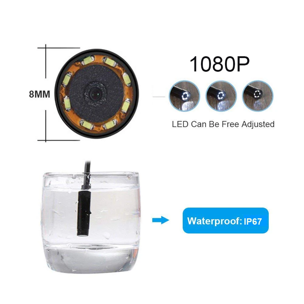 1080P HD Android endoscope Camera 8mm 2MP USB USB Borescope Tube 1M 2M 5M Snake Mini Cameras Micro