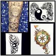 Waterproof Temporary Tattoo Compass Designs Fake Body ARt ARm Sleeves Legs Tattoo Stickers 21x15CM Women Men Black Totem Tatoos