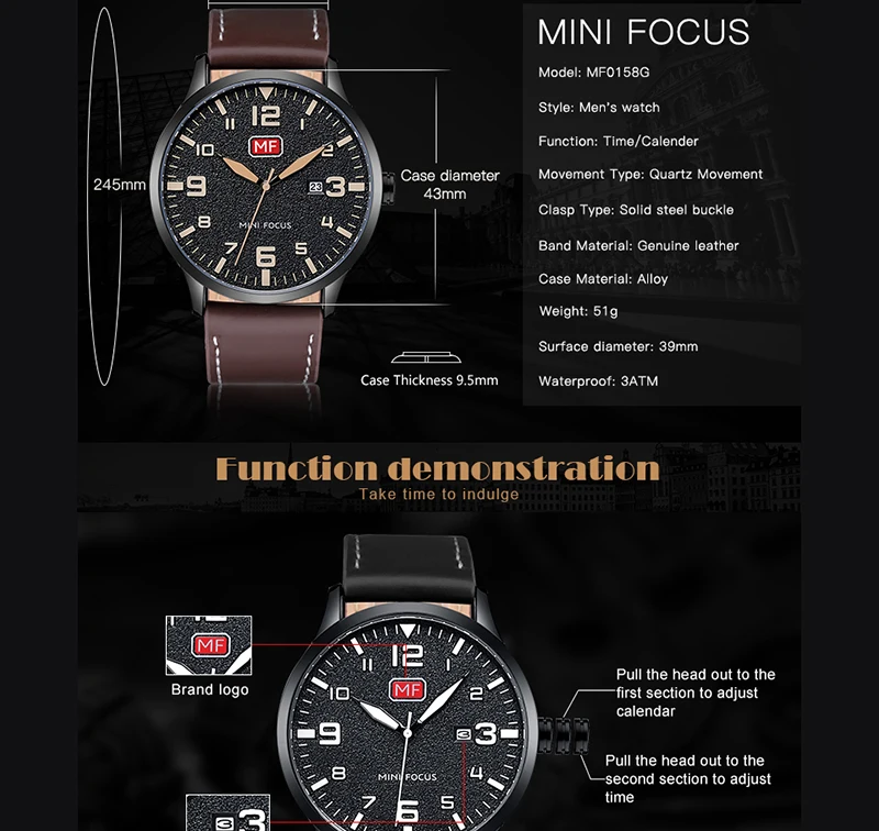 Men Watches 2019 MINIFOCUS Luxury Brand Quartz Men's Wrist Watch Waterproof Brown Leather Strap Fashion Male Wristwatch Men 2019 (4)
