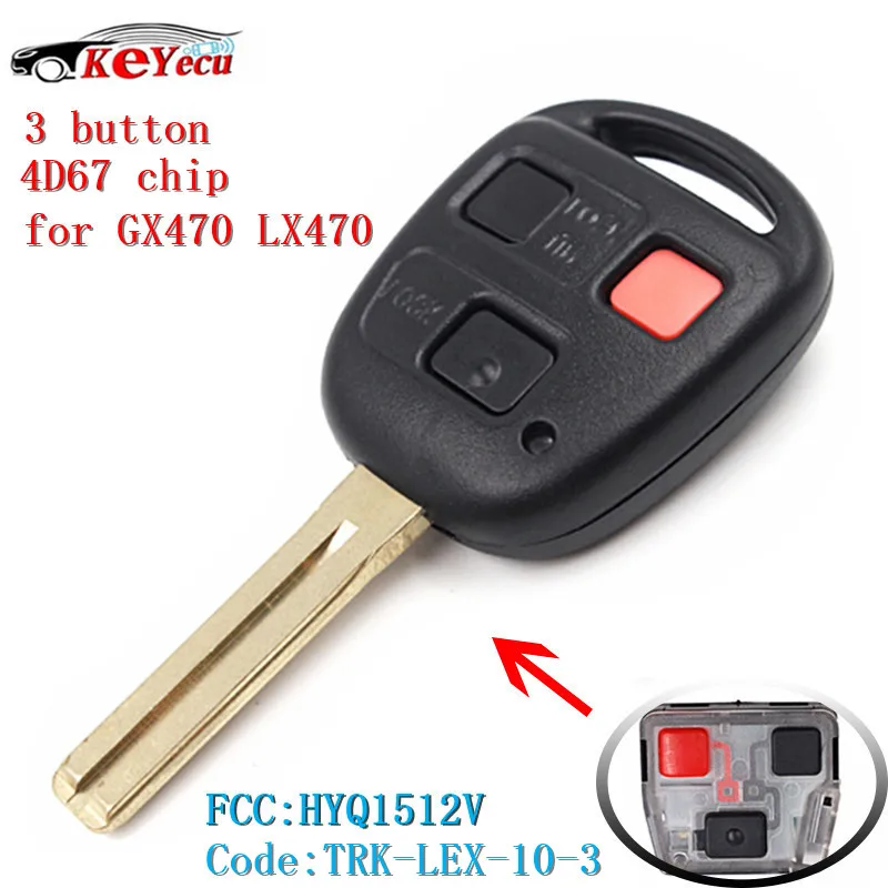 

KEYECU 3 Button New Replacement Remote Car Key With 4D67 Chip for Lexus GX470 2003-2005 LX470 2003-2005 FCC ID: HYQ1512V
